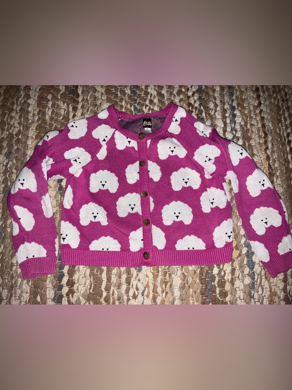 Tea Collection Hot Pink Knit Cardigan with White Puppy Faces